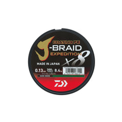 Daiwa J-Braid Expedition X8E closeup showing tight weave for durability and smooth casting.