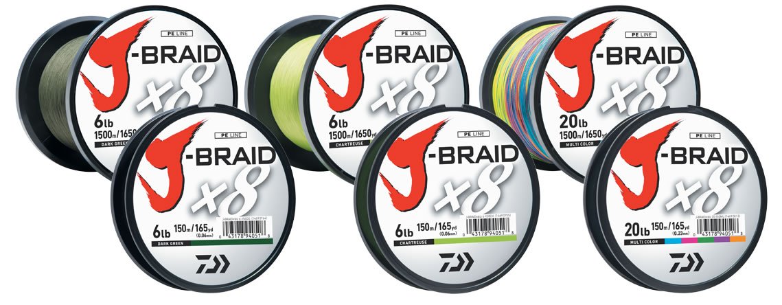 Daiwa J-BRAIDX8 8-carrier Dyneema close-up shows strong, smooth braid for sensitive casting.