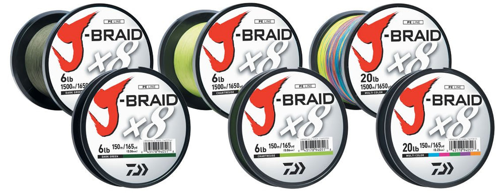 Daiwa J-BRAIDX8 8-carrier Dyneema close-up shows strong, smooth braid for sensitive casting.
