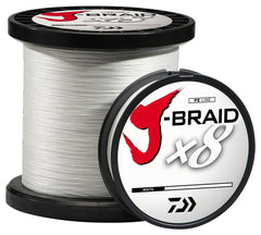 Daiwa J-BRAIDX8 white 25lb spool for long casts and enhanced sensitivity.