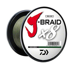 Daiwa J-BRAIDX8 bulk dark green line close-up showing smooth round profile and sensitivity