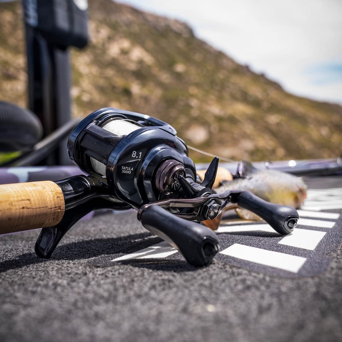 Daiwa Laguna LT Spinning reel side profile highlights a slim, tough LT design in hand.