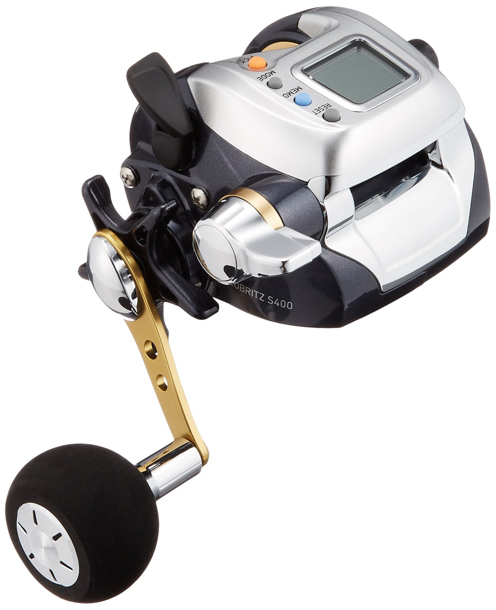 Daiwa Leo Blitz S400 front view shows the compact electric reel for easy deck handling.