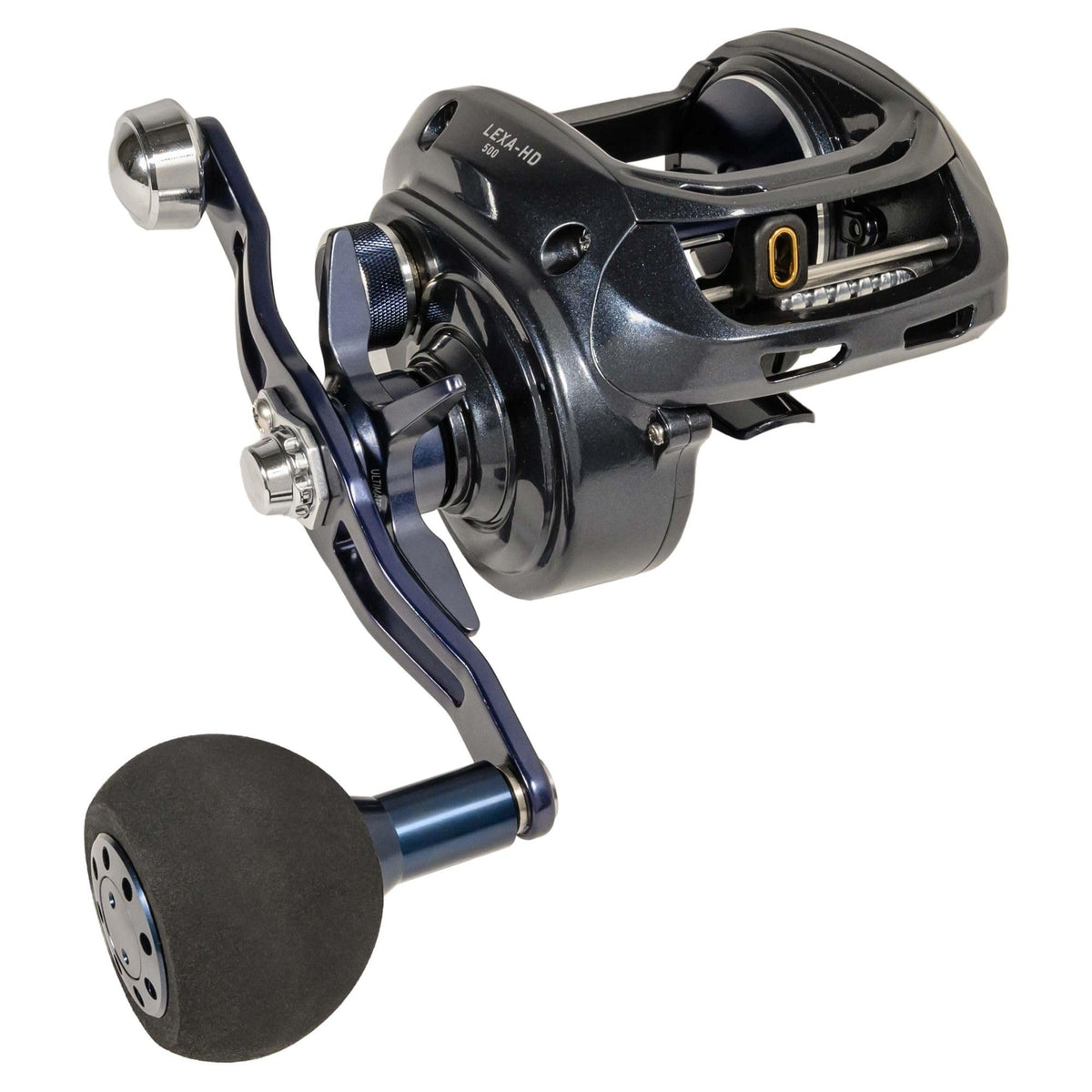 Daiwa Lexa HD500XH-P aluminum frame close-up for strength and light handling