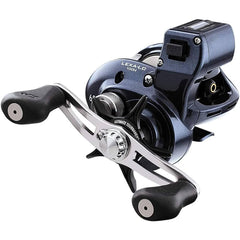 Daiwa Lexa LC400H line-counter reel in blue, showing precise feet counter for trolling.