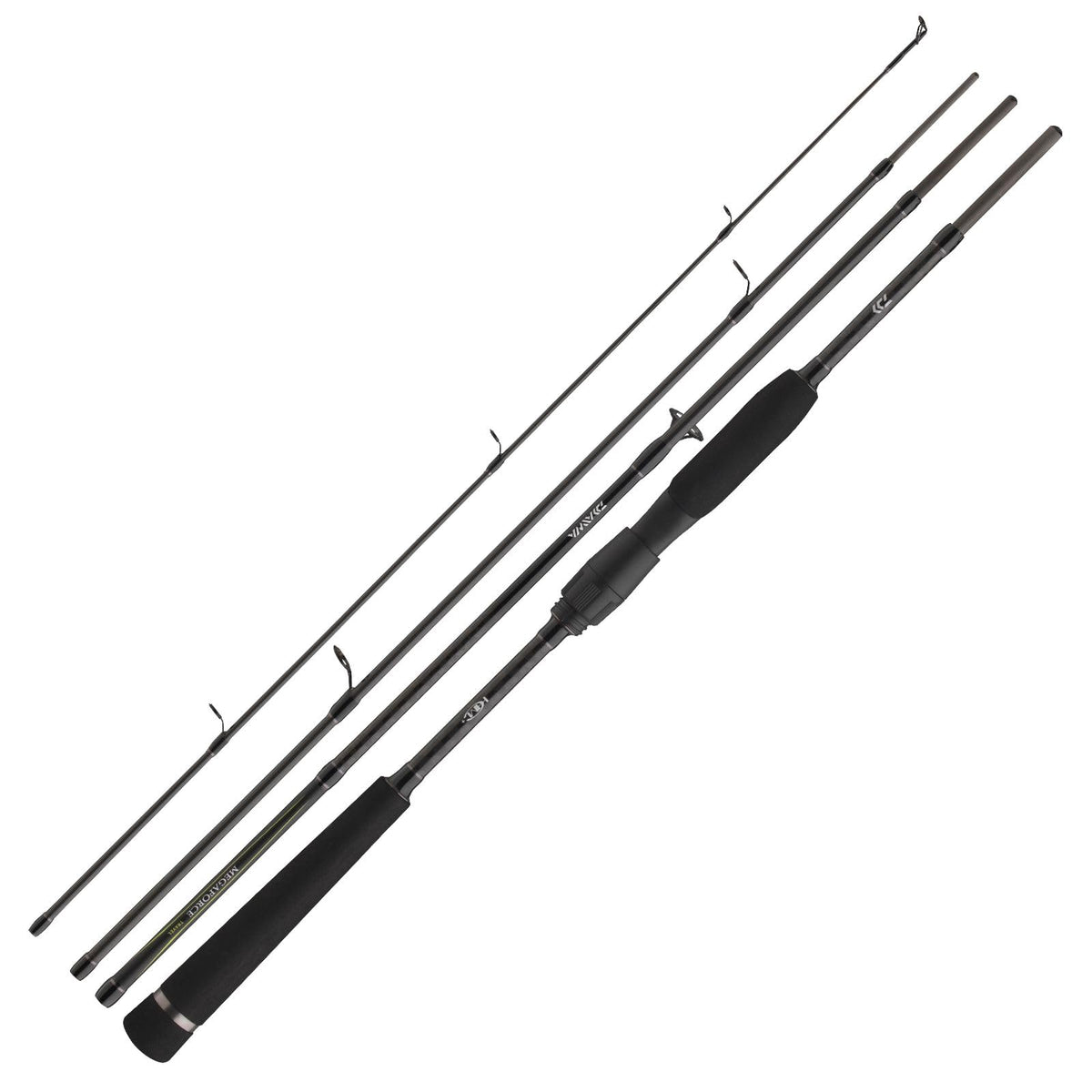 DAIWA Megaforce Travel Rod, assembled for easy transport and quick setup.
