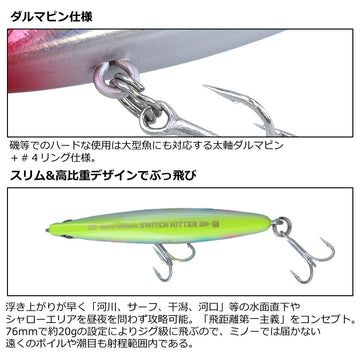 Daiwa Moissanite Switch Hitter DH76S sinking profile highlights depth reach in currents