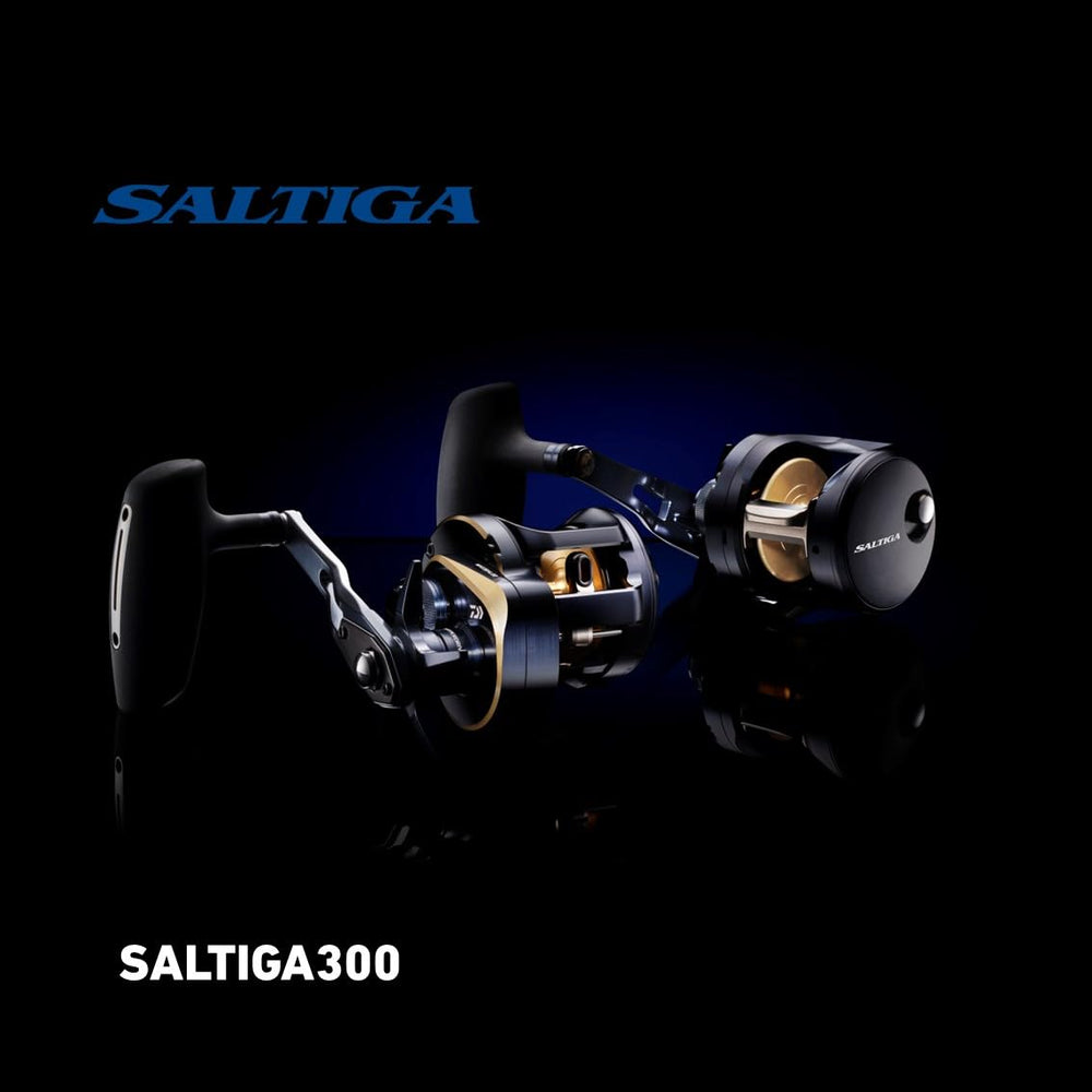 Daiwa Saltiga 300HL winding length per turn illustrated.
