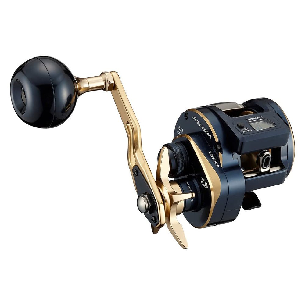 Daiwa Saltiga IC 300 hyperarmed housing close-up showing durable full aluminum construction.
