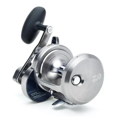 Daiwa Saltiga lever-drag 2-speed reel dial closeup shows precise adjustment.