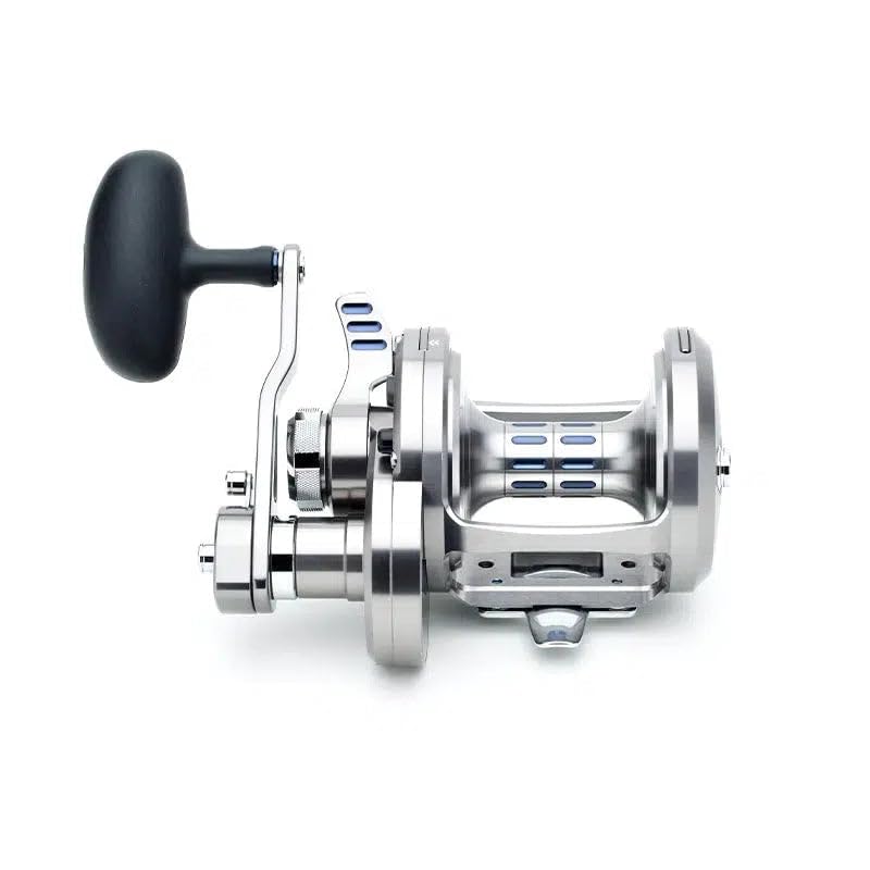 Daiwa Saltiga lever-drag 2-speed reel in use demonstrating smooth line retrieval.
