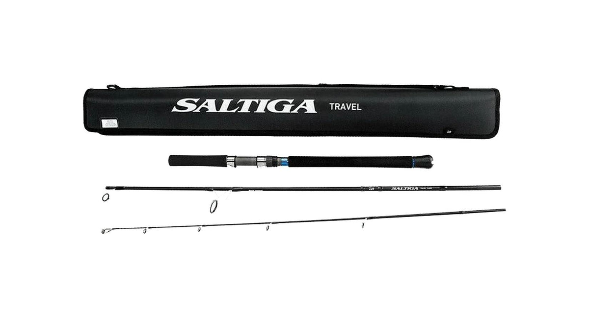 Daiwa Saltiga travel rod with three sections for compact, versatile saltwater fishing on the go.