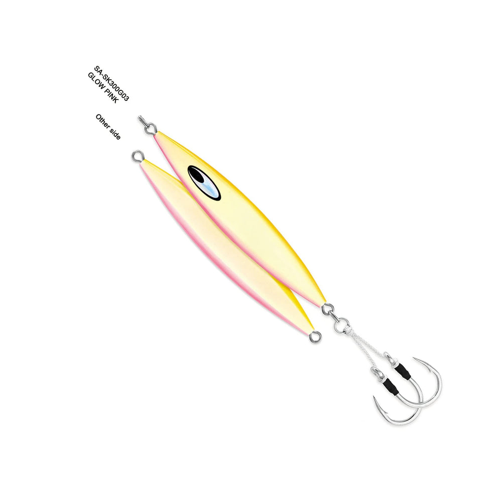 Daiwa Saltiga SK Jig orange-gold finish improves visibility in murky seas