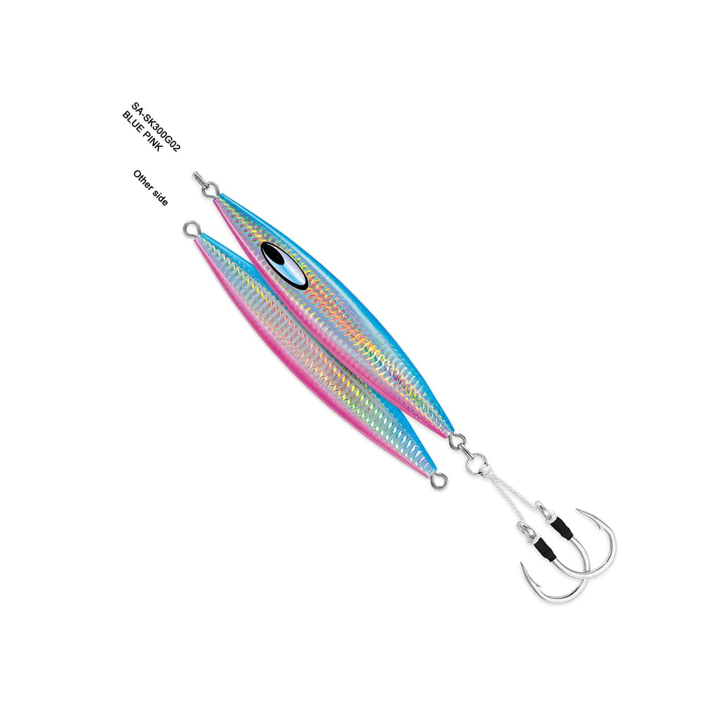 Daiwa Saltiga SLK jig demonstrates kicking and slapping action through the water column.