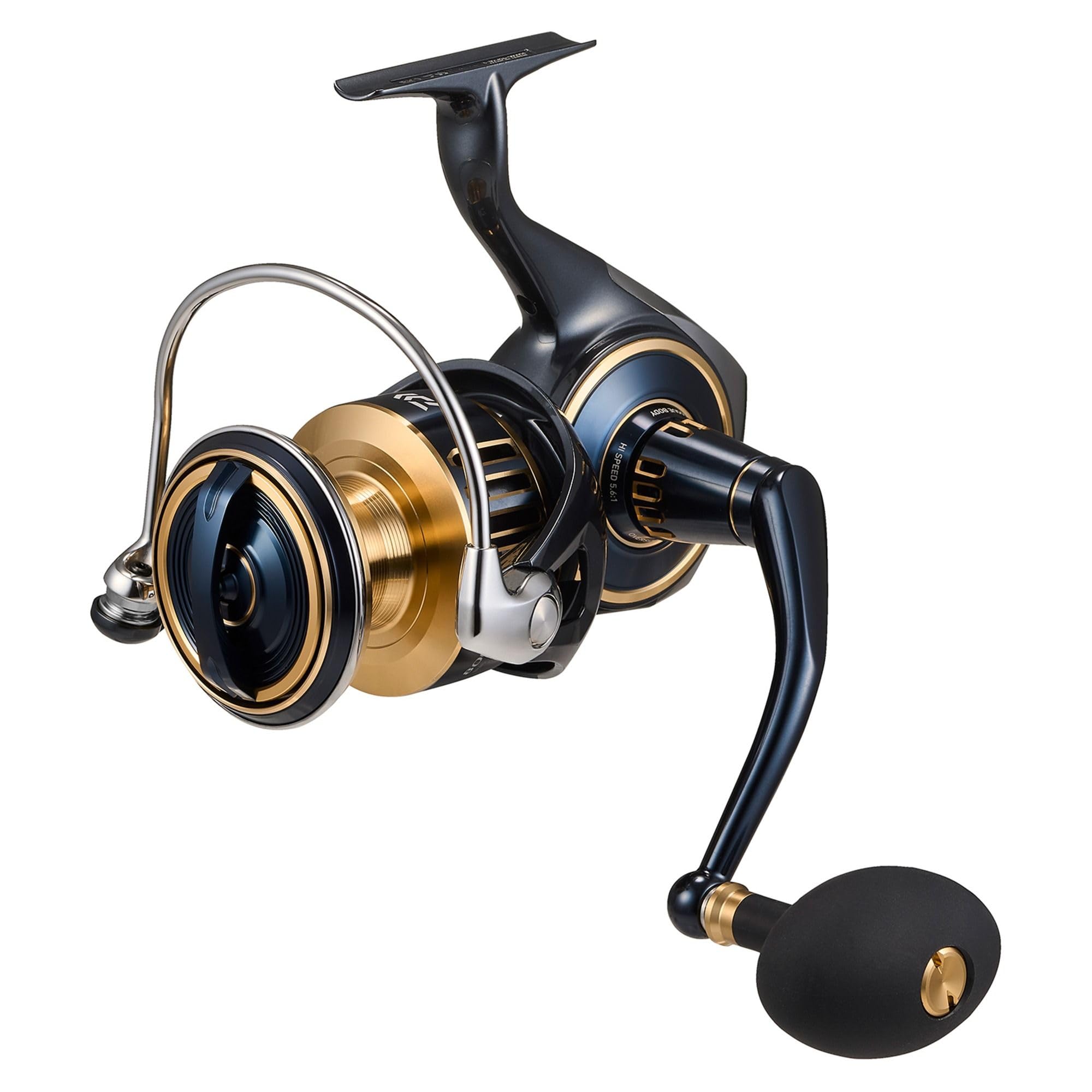 Daiwa Saltiga spinning reel close-up showing rugged durability for saltwater battles