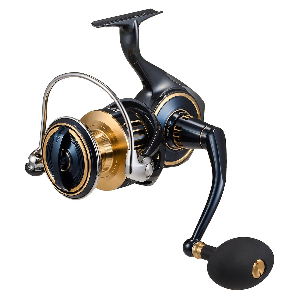 Daiwa Saltiga spinning reel close-up showing rugged durability for saltwater battles