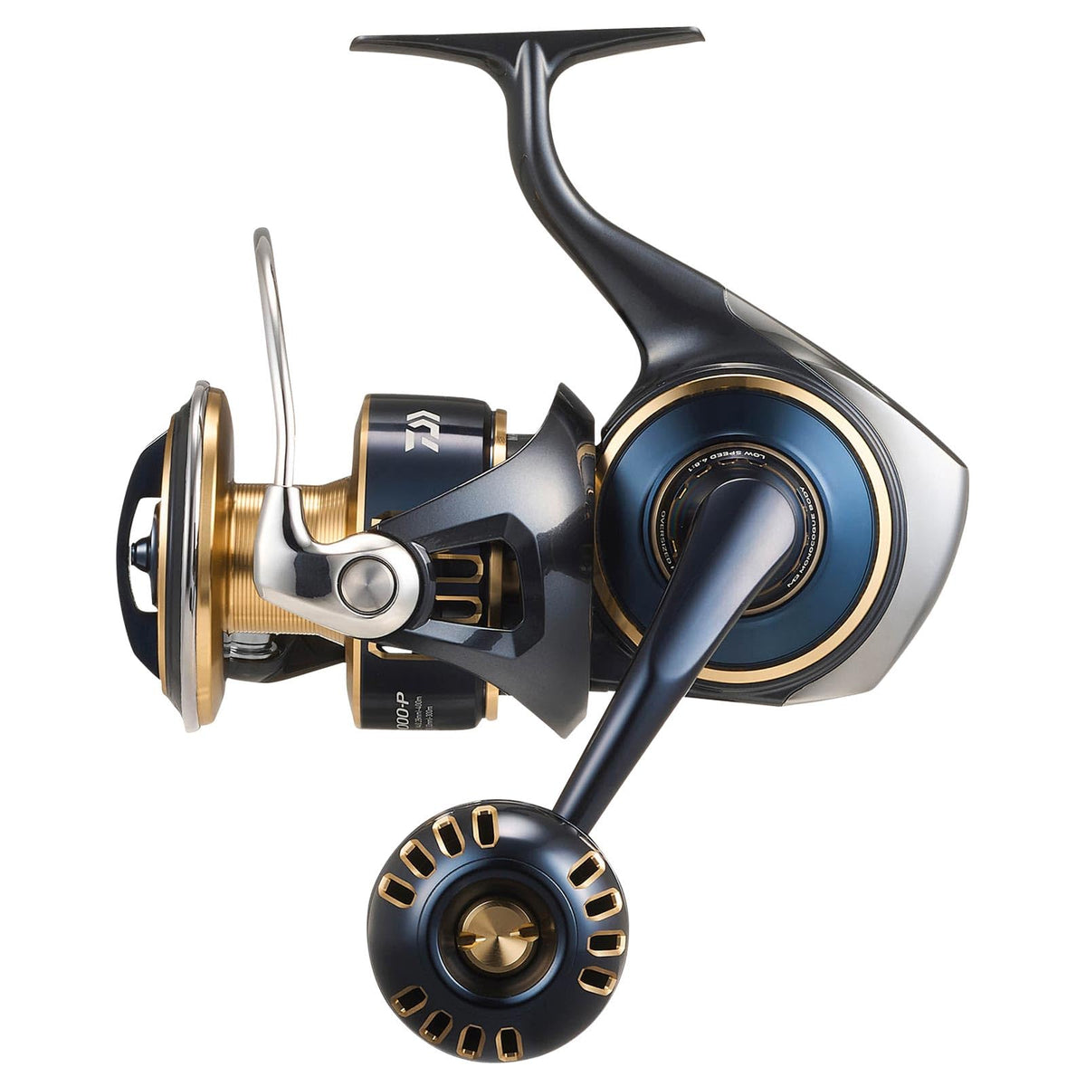 Daiwa Saltiga front view showing rugged build for big-game saltwater battles.