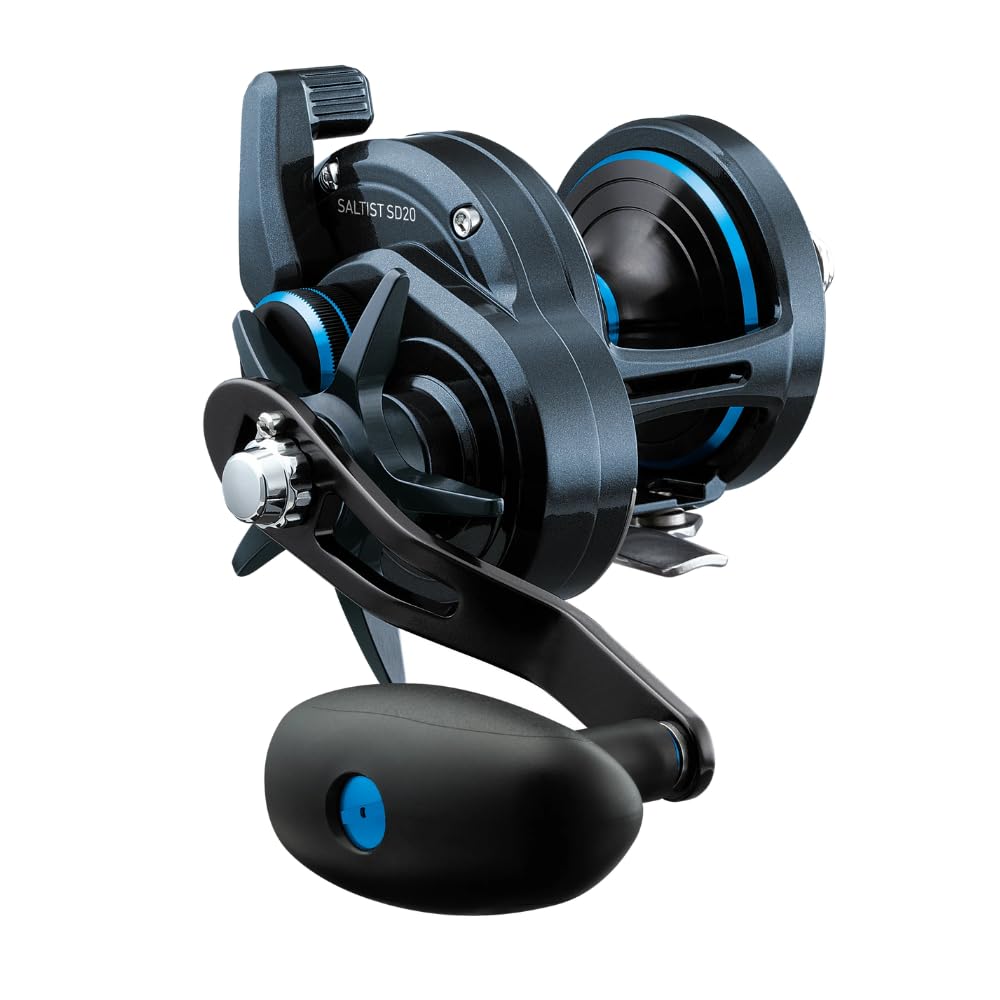 Daiwa Saltist Star Drag reel close-up highlights durability and smooth drag for saltwater fishing.