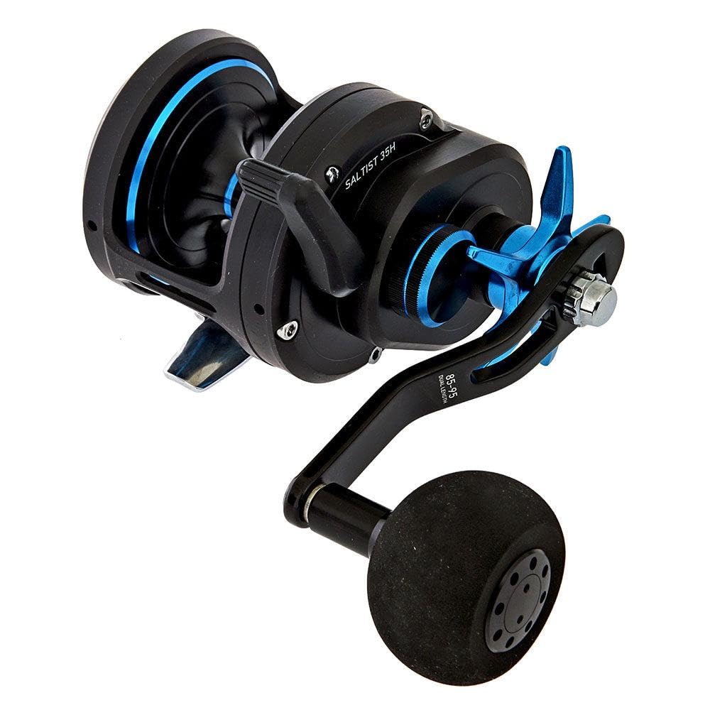 Daiwa Saltist35H machined aluminum body with anodized finish for corrosion resistance.