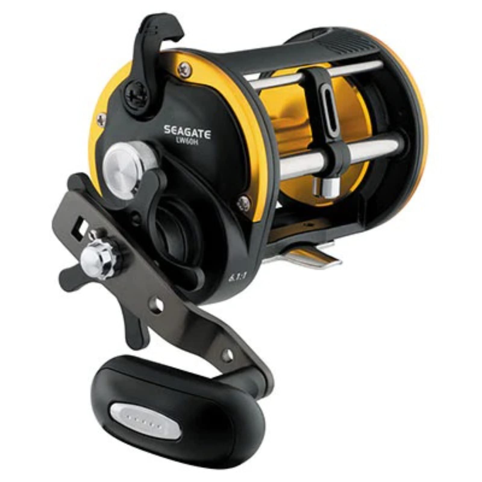 Daiwa Seagate reel front view highlighting rugged frame for saltwater trolling with smooth drag