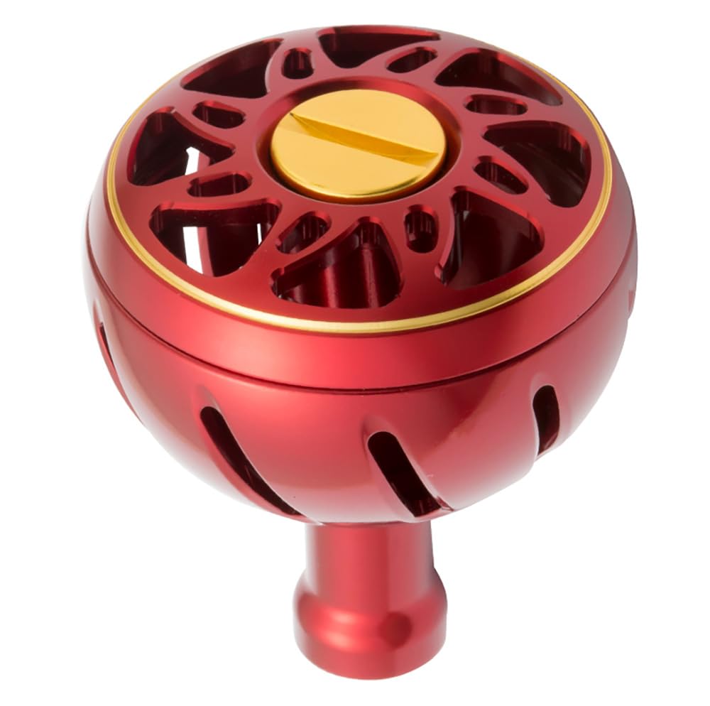 Daiwa SLP Works red handle knob close-up showing grip detail for precise control