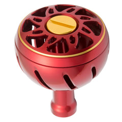 Daiwa SLP Works red handle knob close-up showing grip detail for precise control