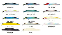 side view of the Daiwa SP Minnow DSPM15F24 in blue mackerel pattern shows erratic swimming action