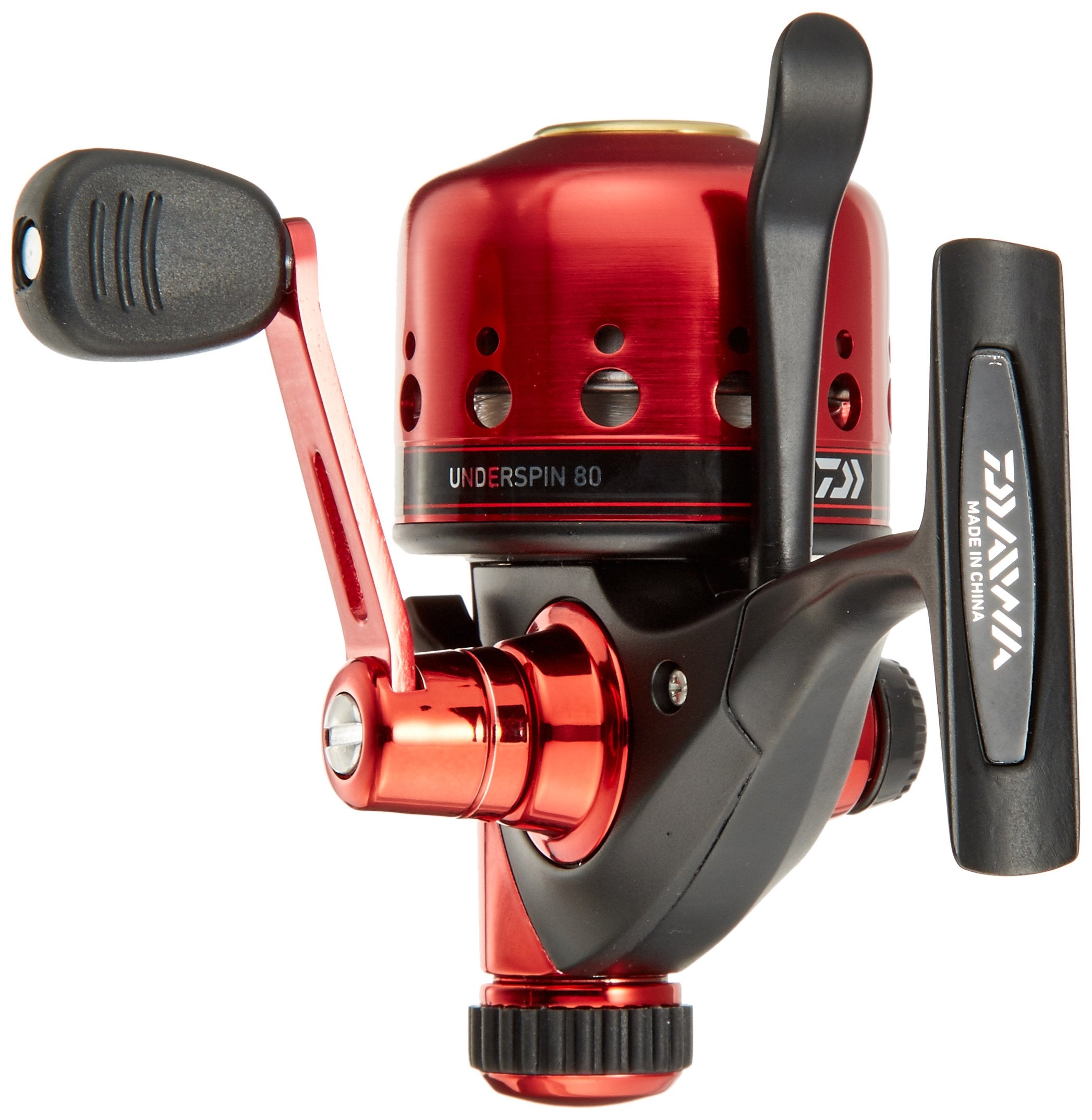 Daiwa Spinning Reel 14 Underspin 80 handle closeup for easy grip and control