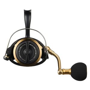 Daiwa 23BG SW 6000D-P drag system close-up demonstrates strong line tension under load.