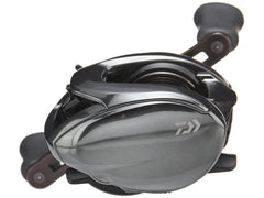 Daiwa Steez SV TWS right-hand reel dial close-up highlighting advanced drag mechanics.