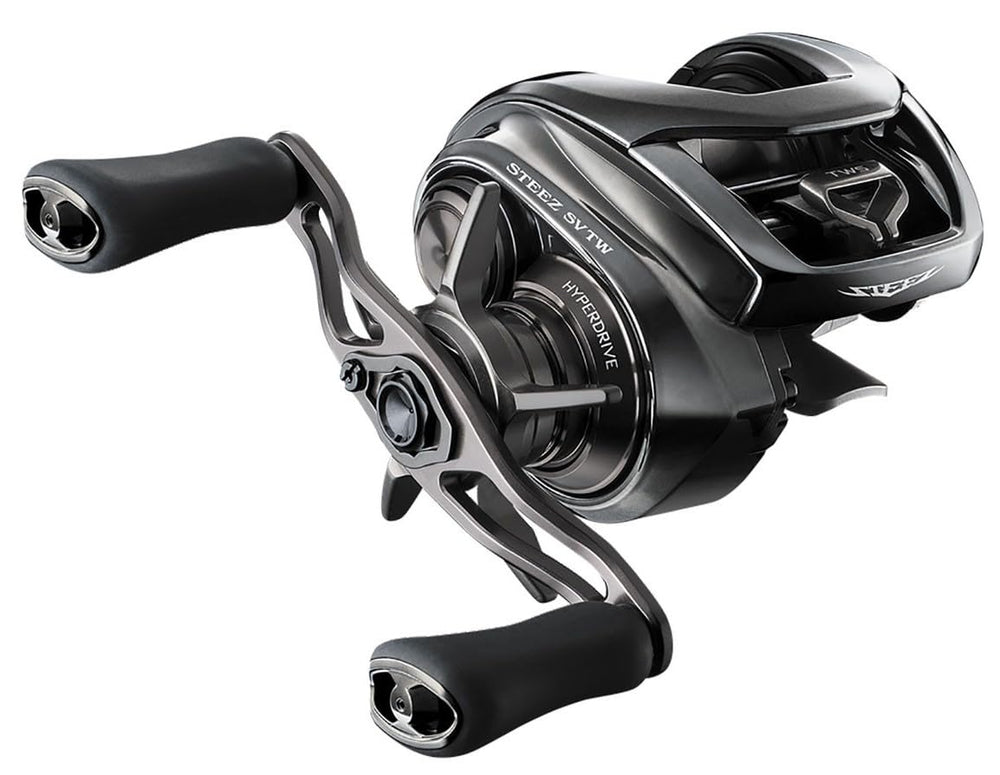Daiwa Steez SV TWS right-hand reel side view highlighting magnesium frame durability.