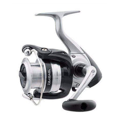 Close-up of Daiwa Strikeforce Medium-Light Spinning Reel in silver with 5.3:1 gear ratio