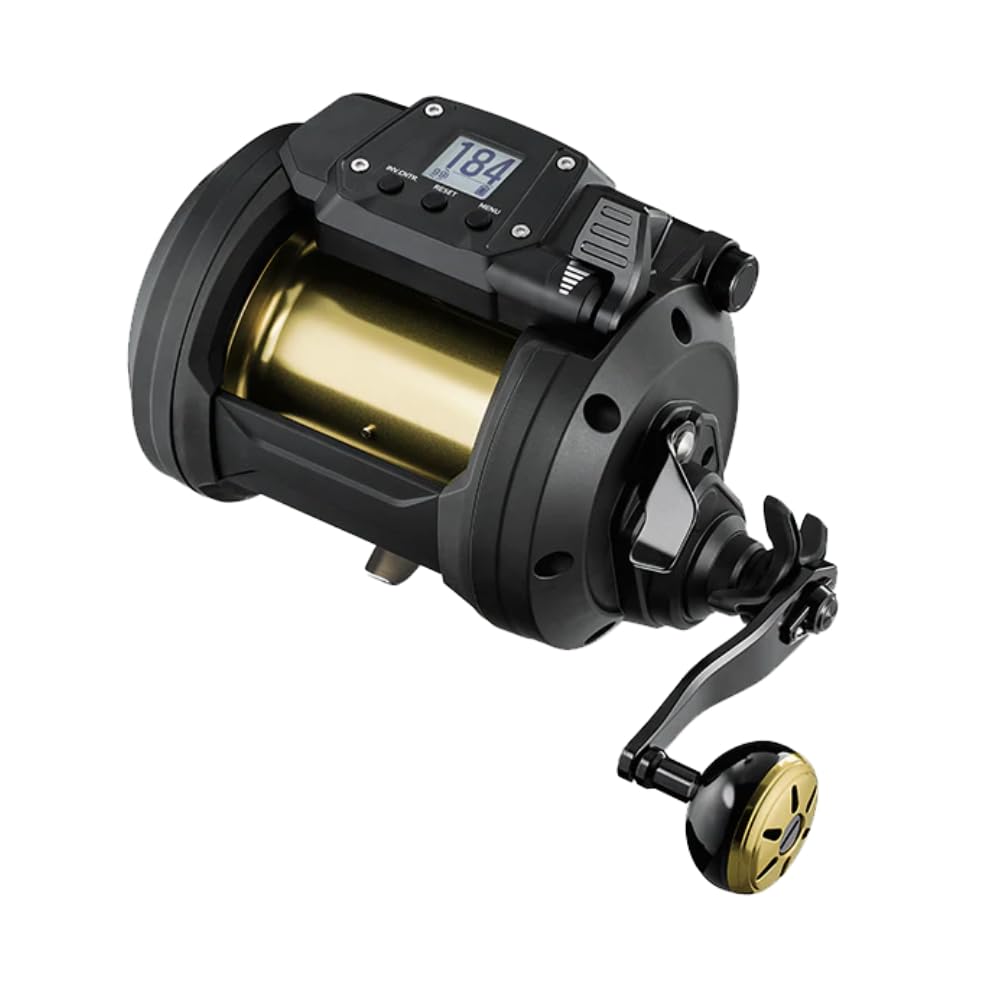 Daiwa Tanacom 1200 closeup highlighting power assist for heavy trolling tasks.