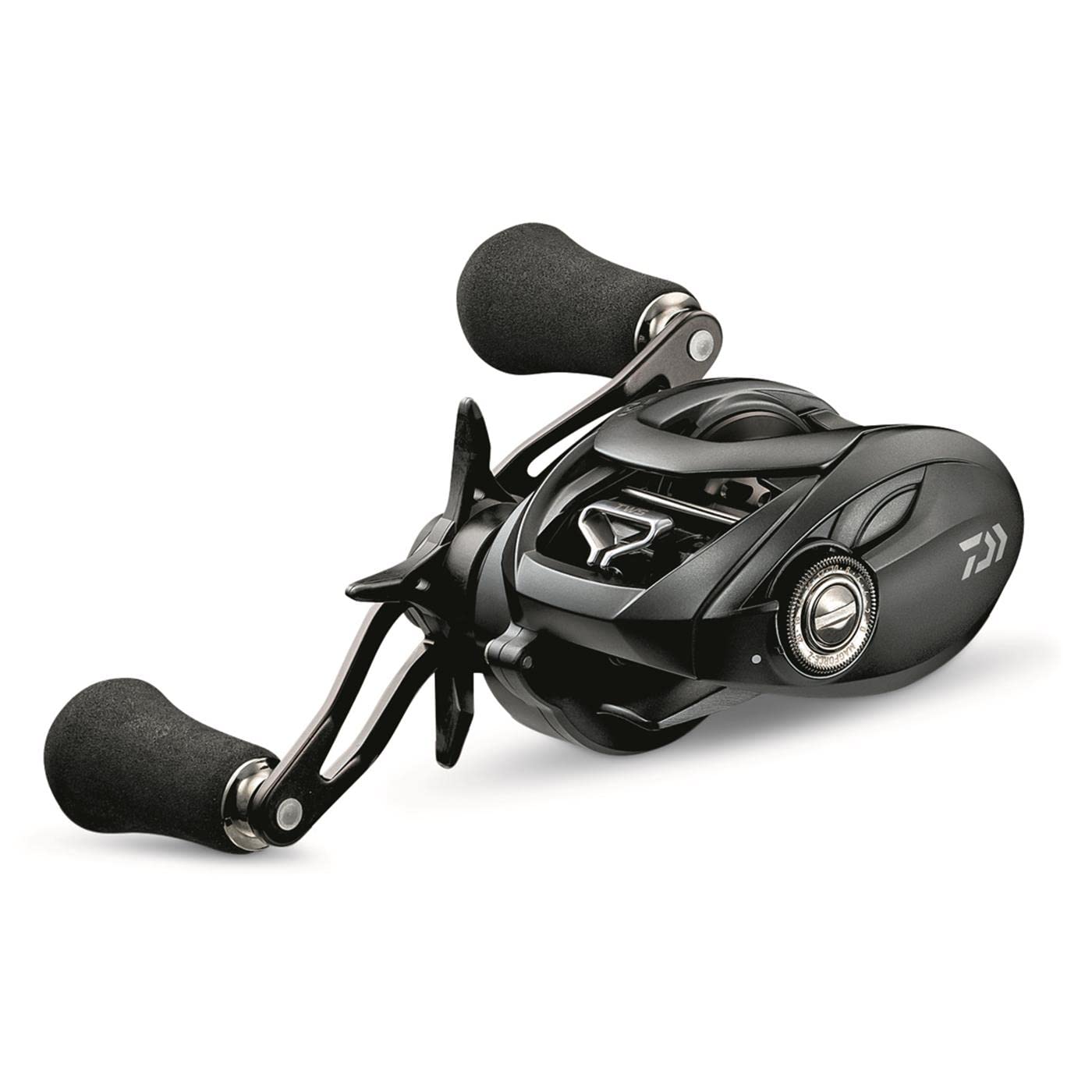 Daiwa Tatula Elite baitcasting reel side profile highlighting a sleek black finish and controls.