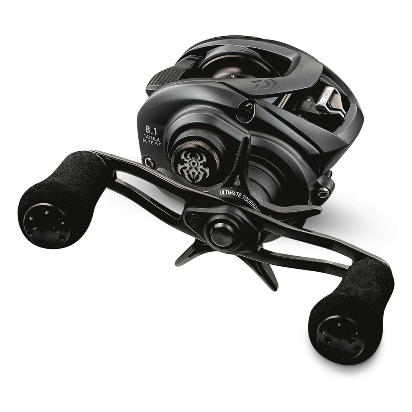 Daiwa Tatula Elite reel detail showing spool and handle for robust performance.