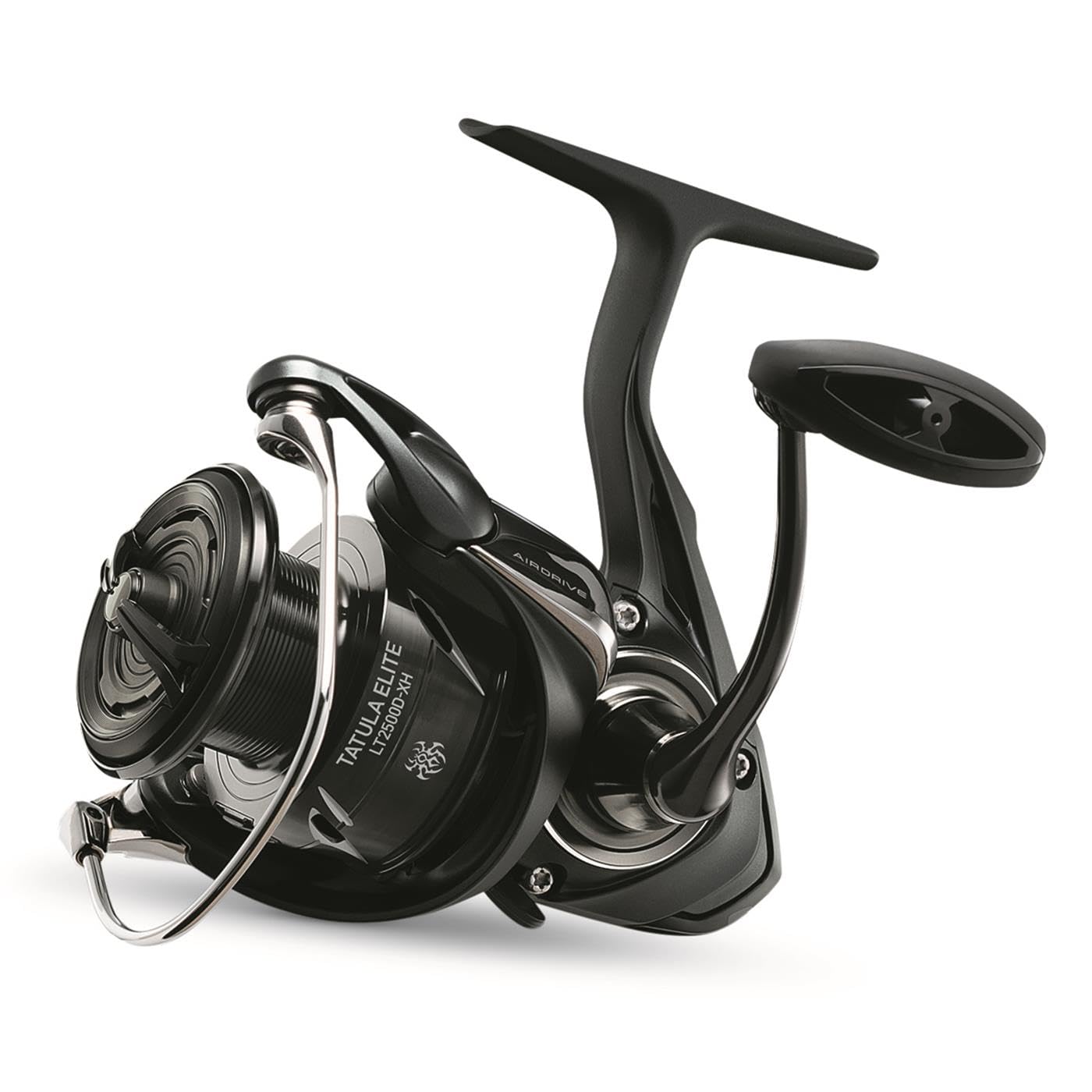 Daiwa Tatula Elite spinning reel features machined aluminum handle for solid cranking.