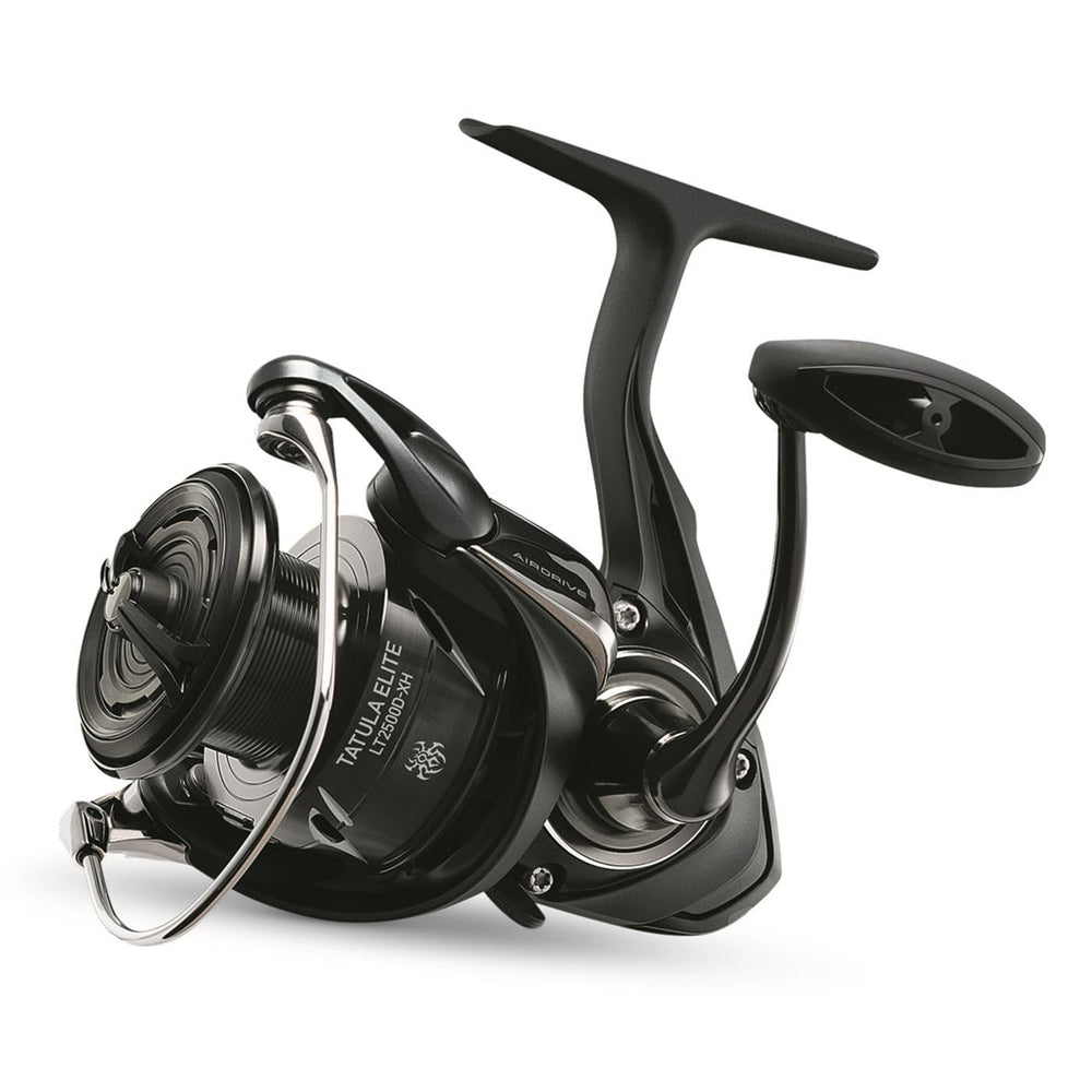 Daiwa Tatula Elite spinning reel features machined aluminum handle for solid cranking.