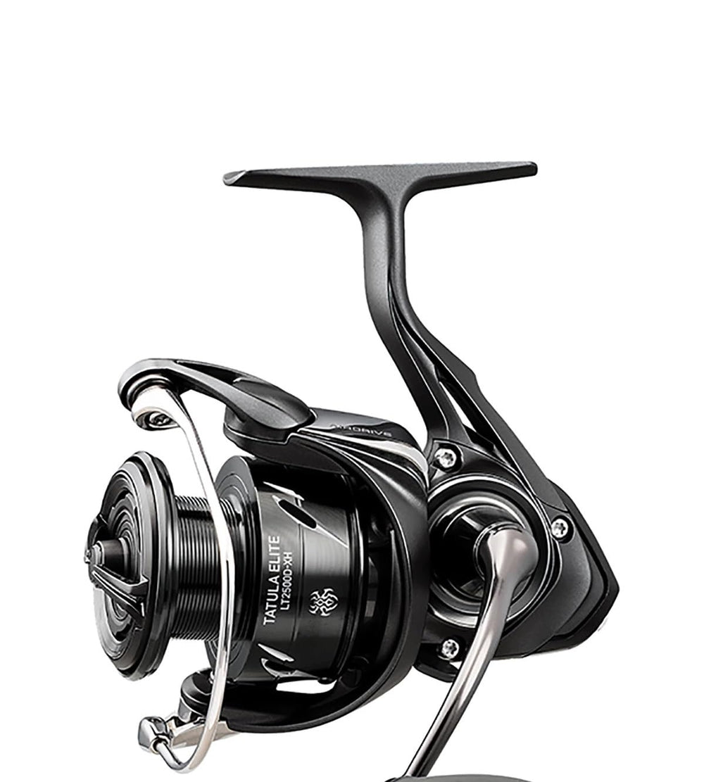 Daiwa Tatula Elite spinning reel close-up, highlighting durability and smooth drag for versatile fishing.
