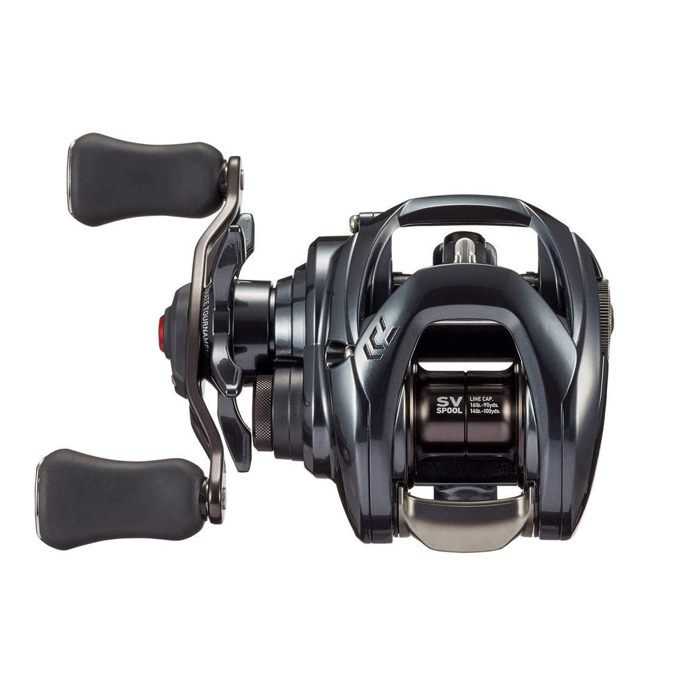 Daiwa Tatula SV TW 103SHL spool detail emphasizes 32 mm SV spool efficiency.