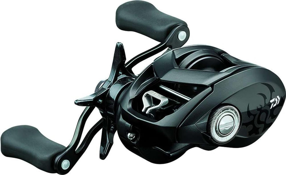 Daiwa Tatula TW80 baitcast reel side view shows compact body and 6.3:1 gear ratio for versatile retrieves.