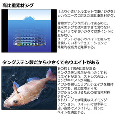 Daiwa jig packaging shot highlights durable tungsten build for reliable performance.