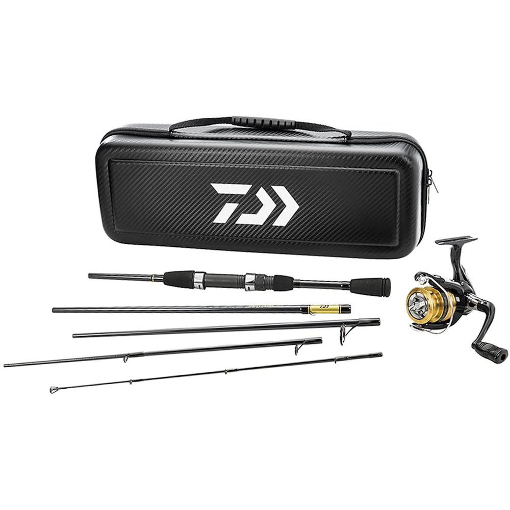 Front view of Daiwa CC20F635ML Carbon Case Travel Pre-Mounted Freshwater Spinning Combo