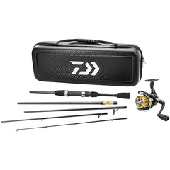 Front view of Daiwa CC20F635ML Carbon Case Travel Pre-Mounted Freshwater Spinning Combo