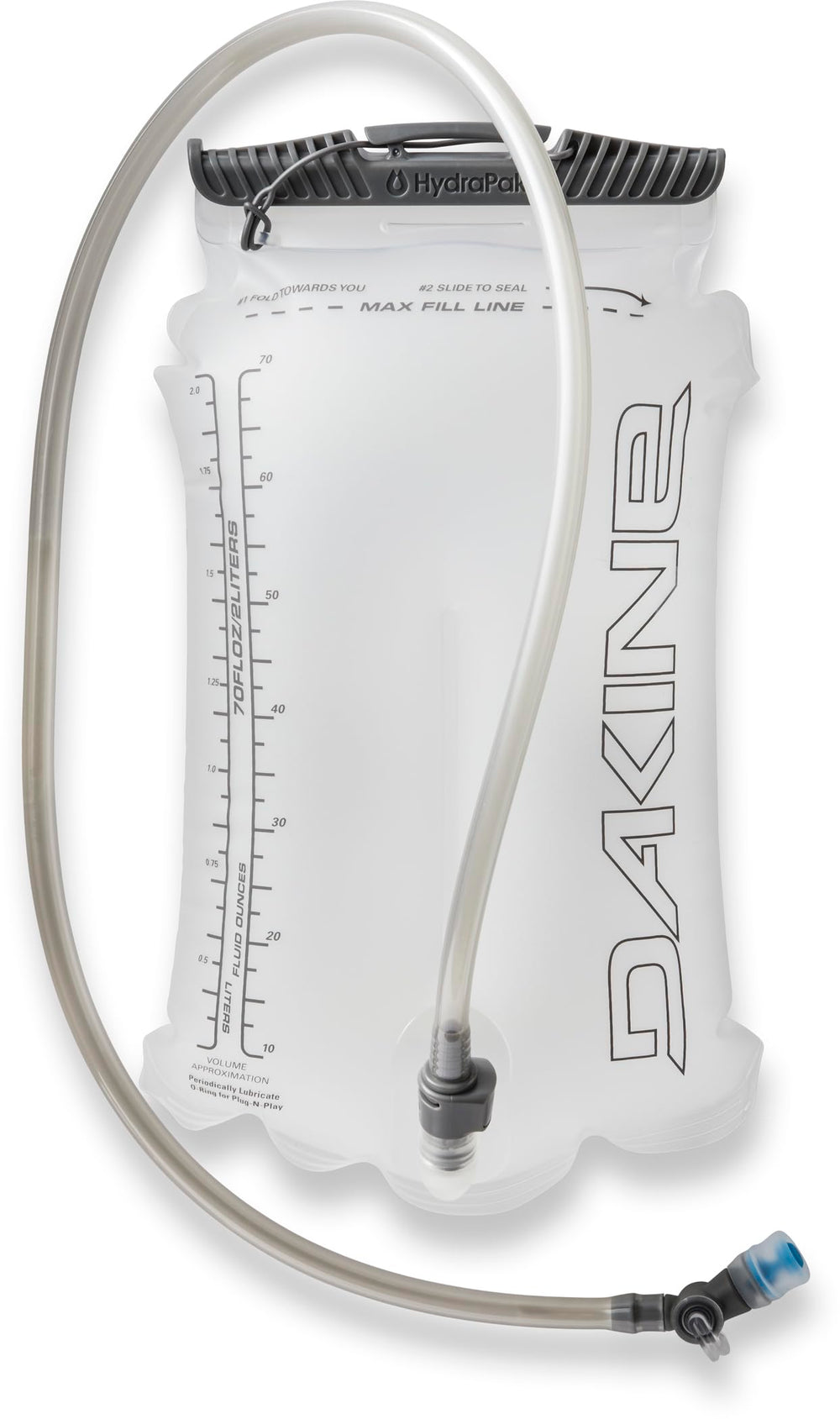 Dakine 2L Vertical Reservoir 2.0 mouth-open wide for easier filling and cleaning on rides.