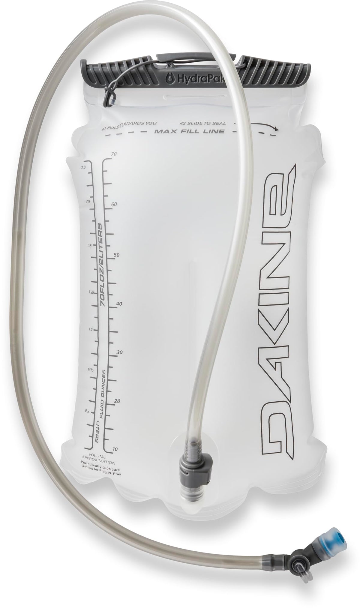Dakine 2L Vertical Reservoir 2.0 mouth-open wide for easier filling and cleaning on rides.