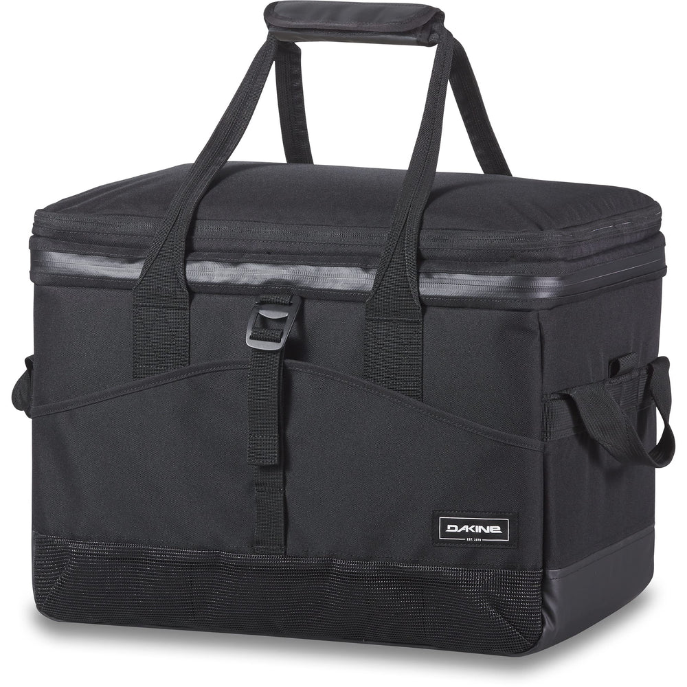 Dakine Cooler 50L in black with front stash pocket for quick access.