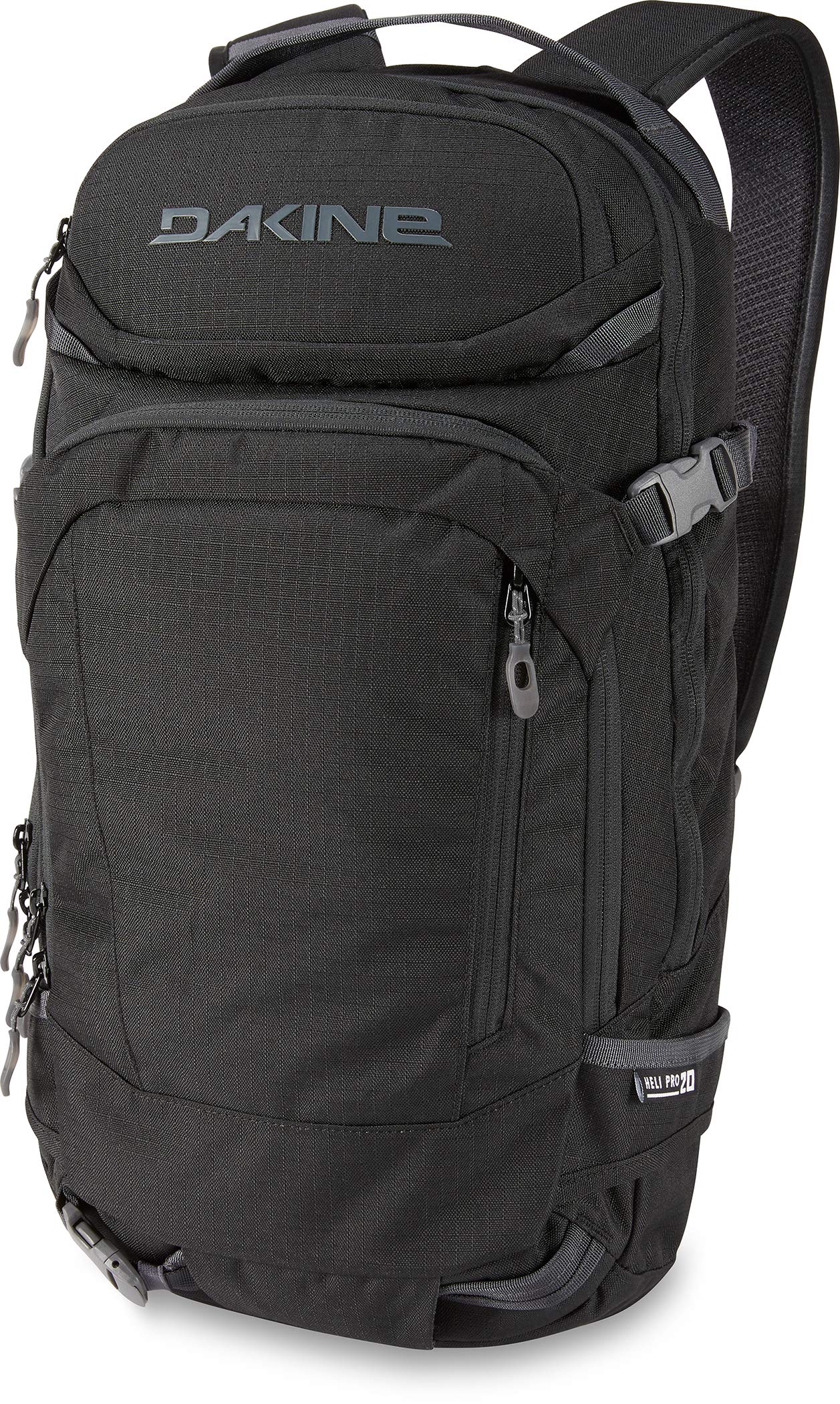 Dakine Heli Pro 20L backpack front view, backcountry-ready with tool sleeves.