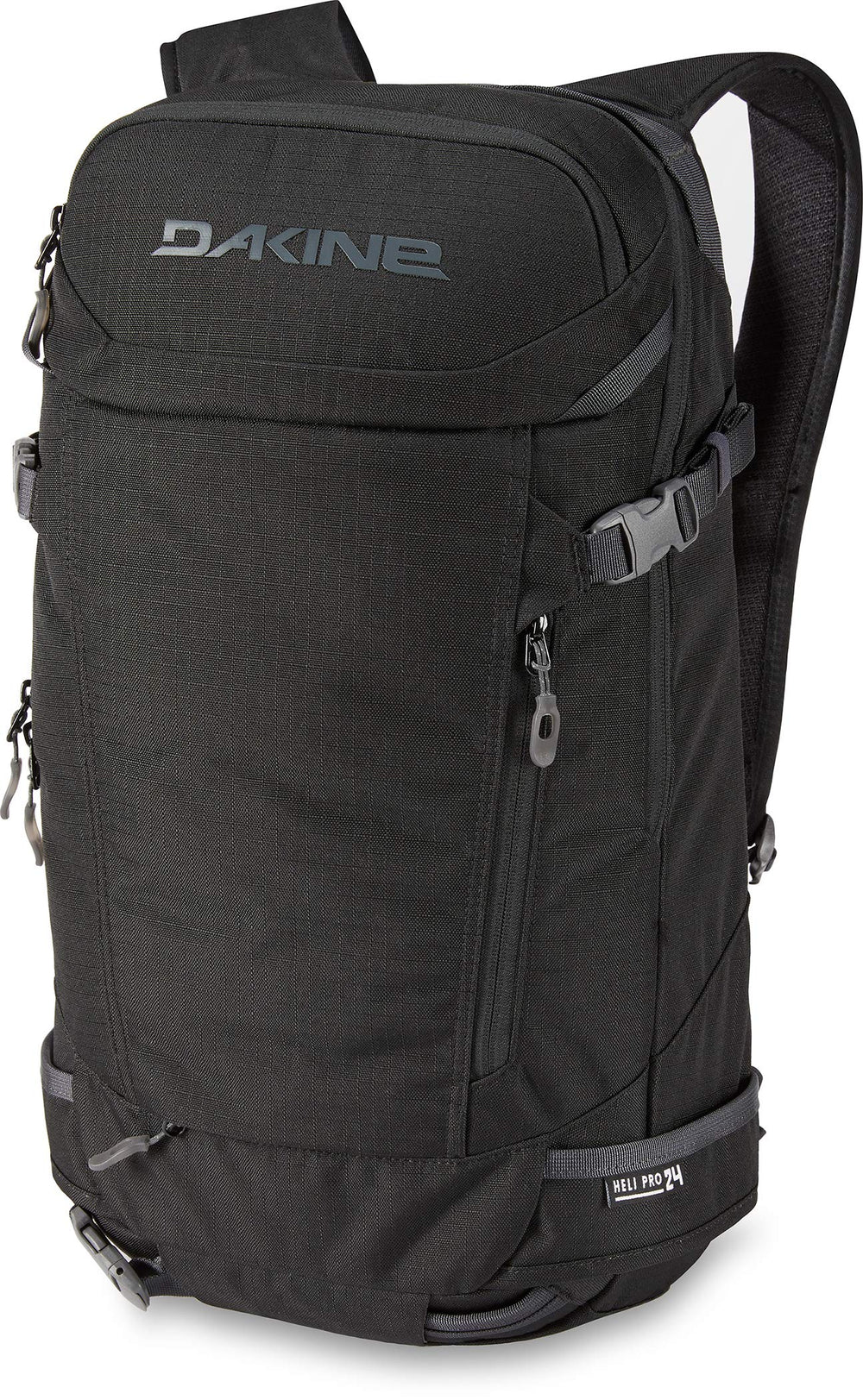Dakine Heli Pro 24L backpack front view with goggle pocket and helmet loops.