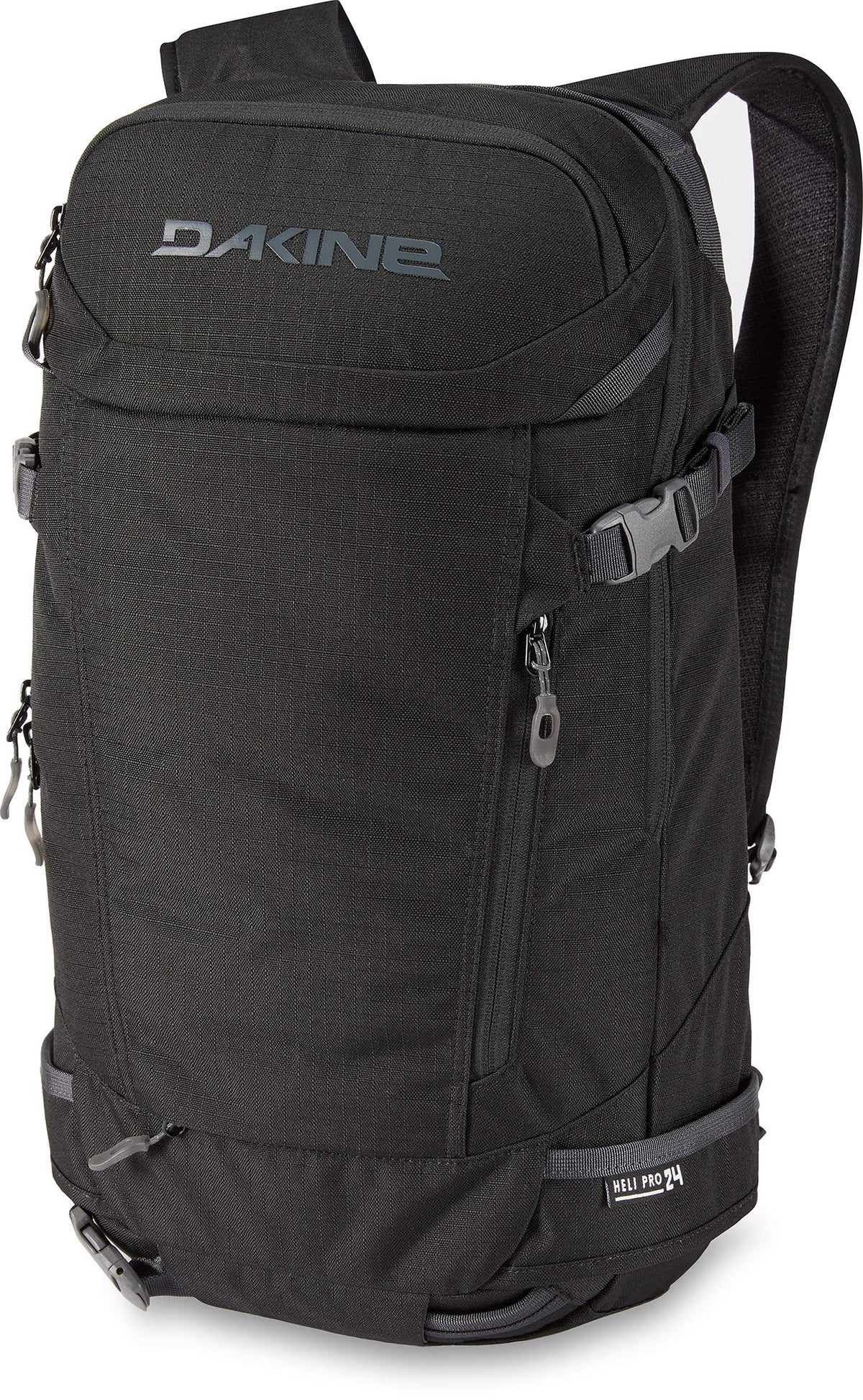 Dakine Heli Pro 24L backpack front view with goggle pocket and helmet loops.