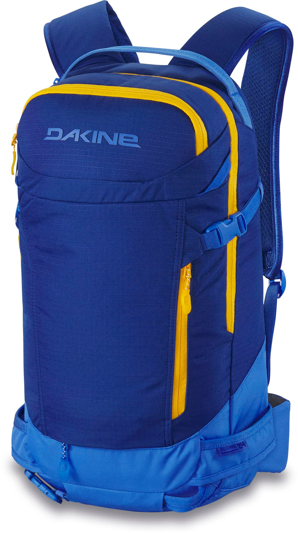 Dakine Heli Pro 24L Deep Blue front view showing compact design for quick access on powder days